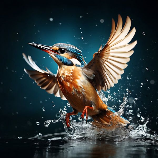 Eisvogel, der aus dem Wasser aufsteigt