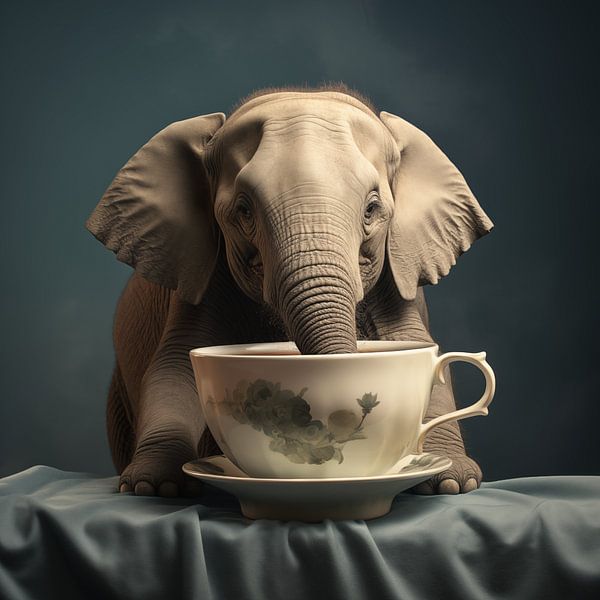 Elefant trinkt eine Tasse Tee