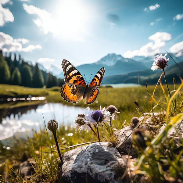 Schmetterling in einer Berglandschaft